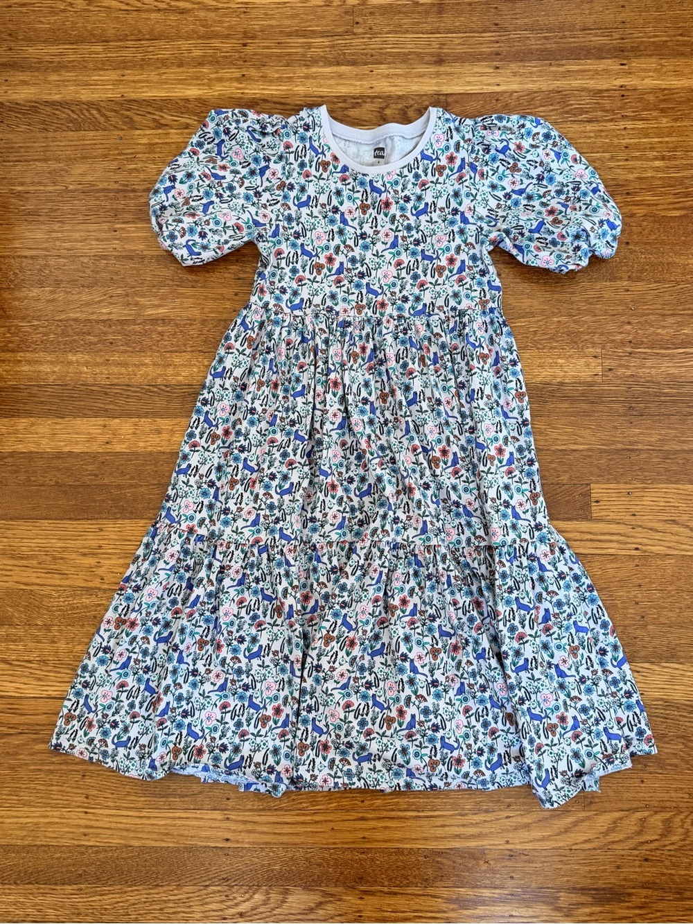 Tea Collection White Dress with Blue & Pink Floral Print